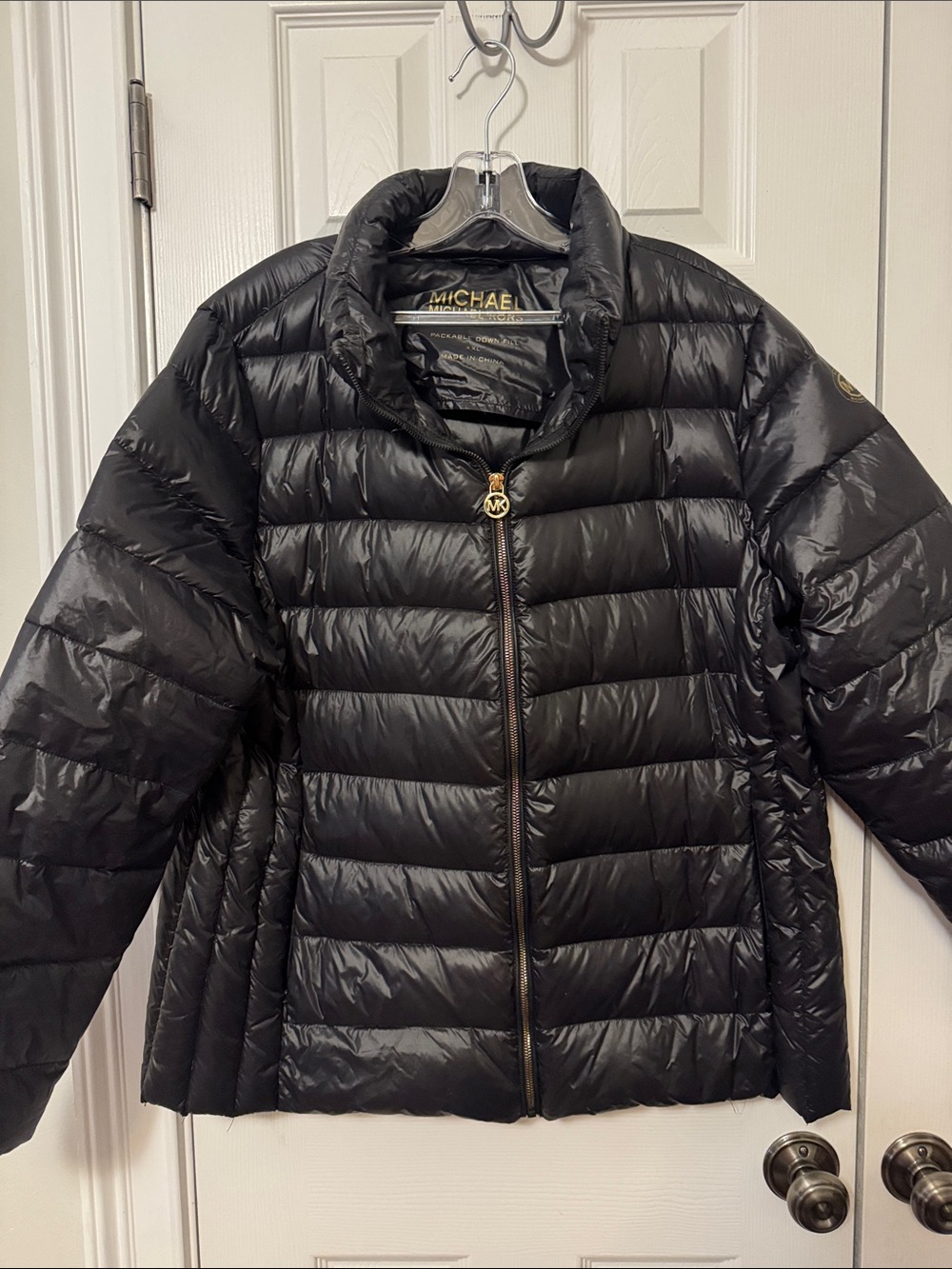 Michael Kors Black Quilted Packable Puffer Coat with MK Charm